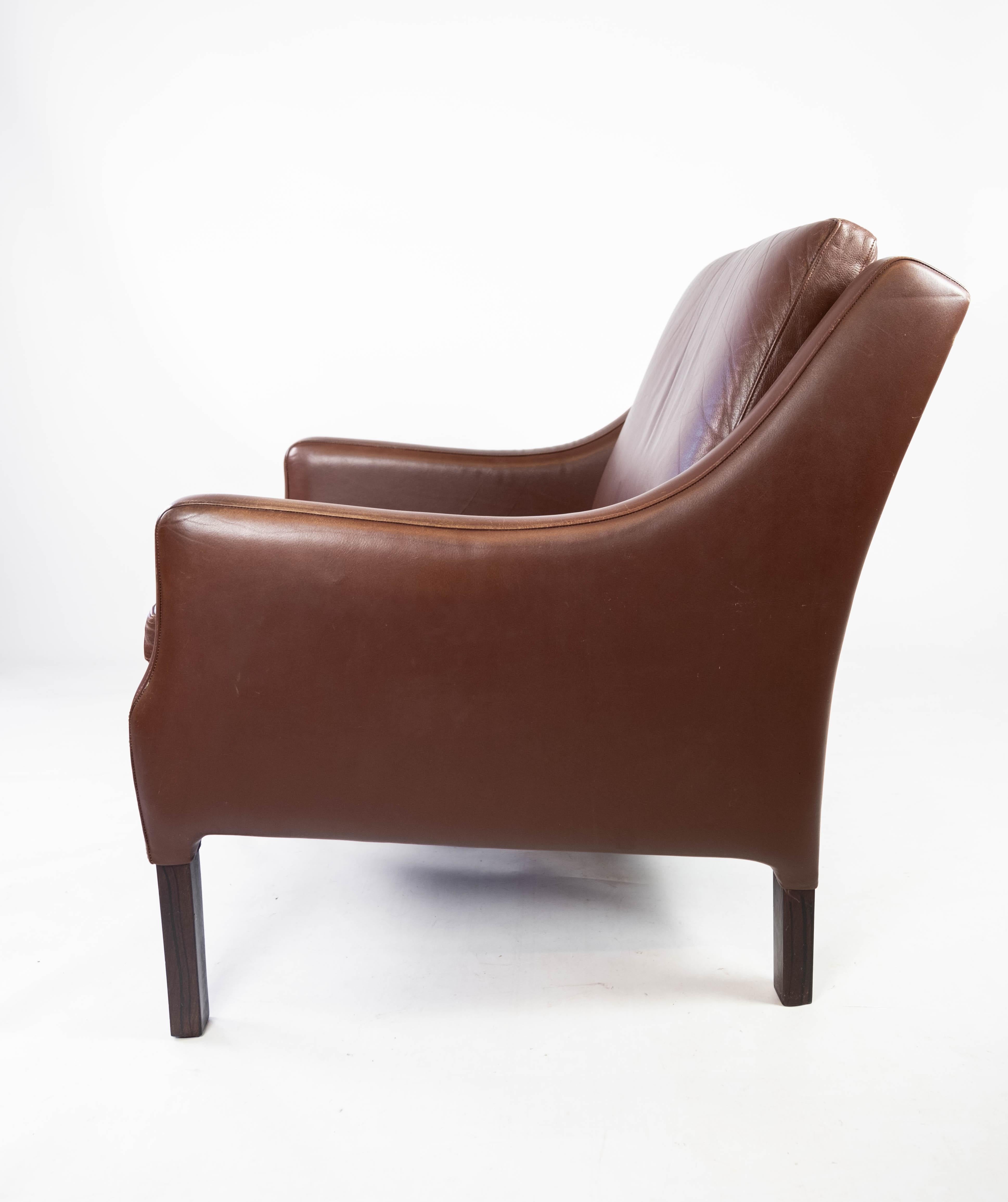 Easy Chair Upholstered with Dark Brown Leather Danish Design, 1960s 3