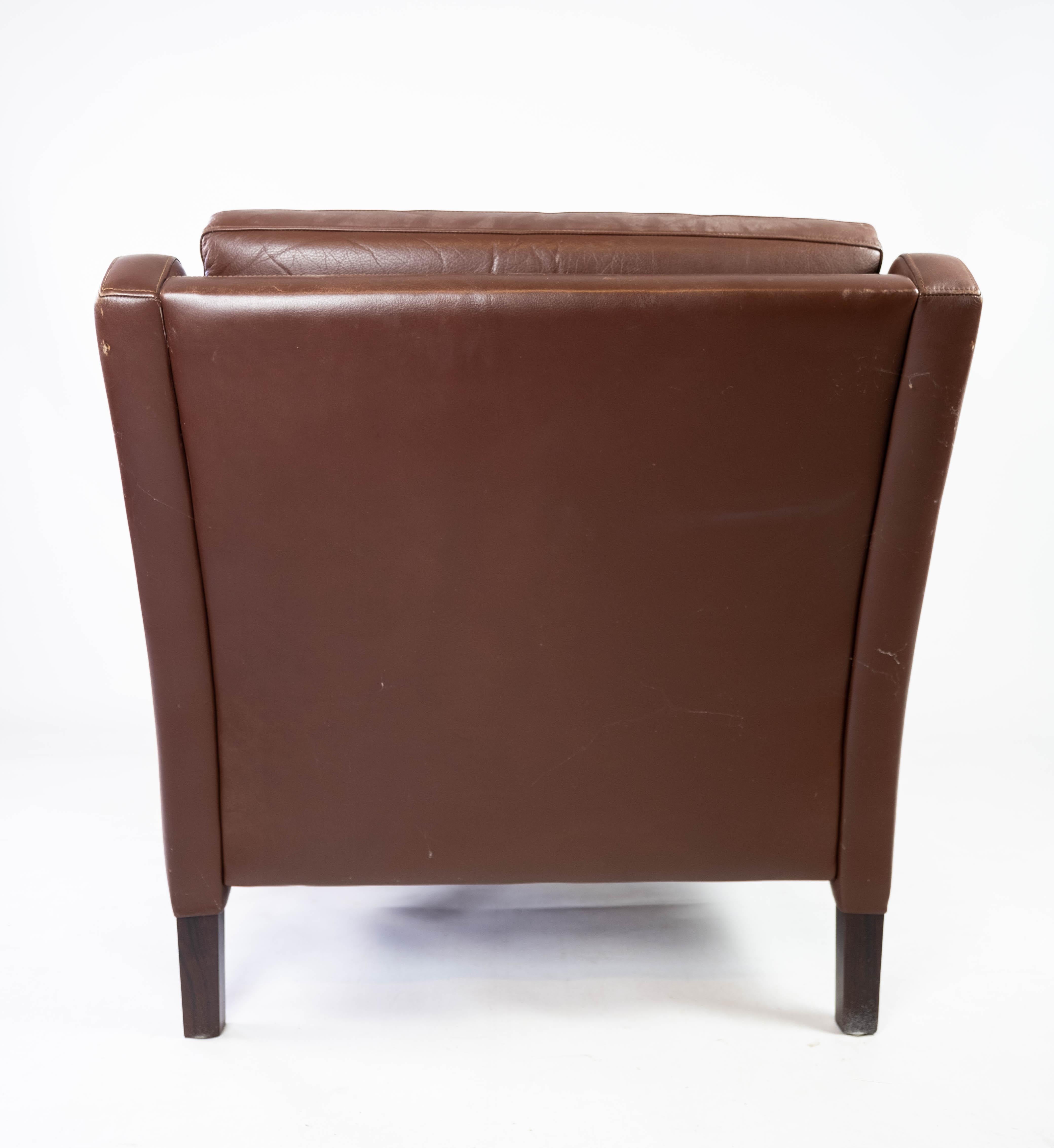 Easy Chair Upholstered with Dark Brown Leather Danish Design, 1960s 4