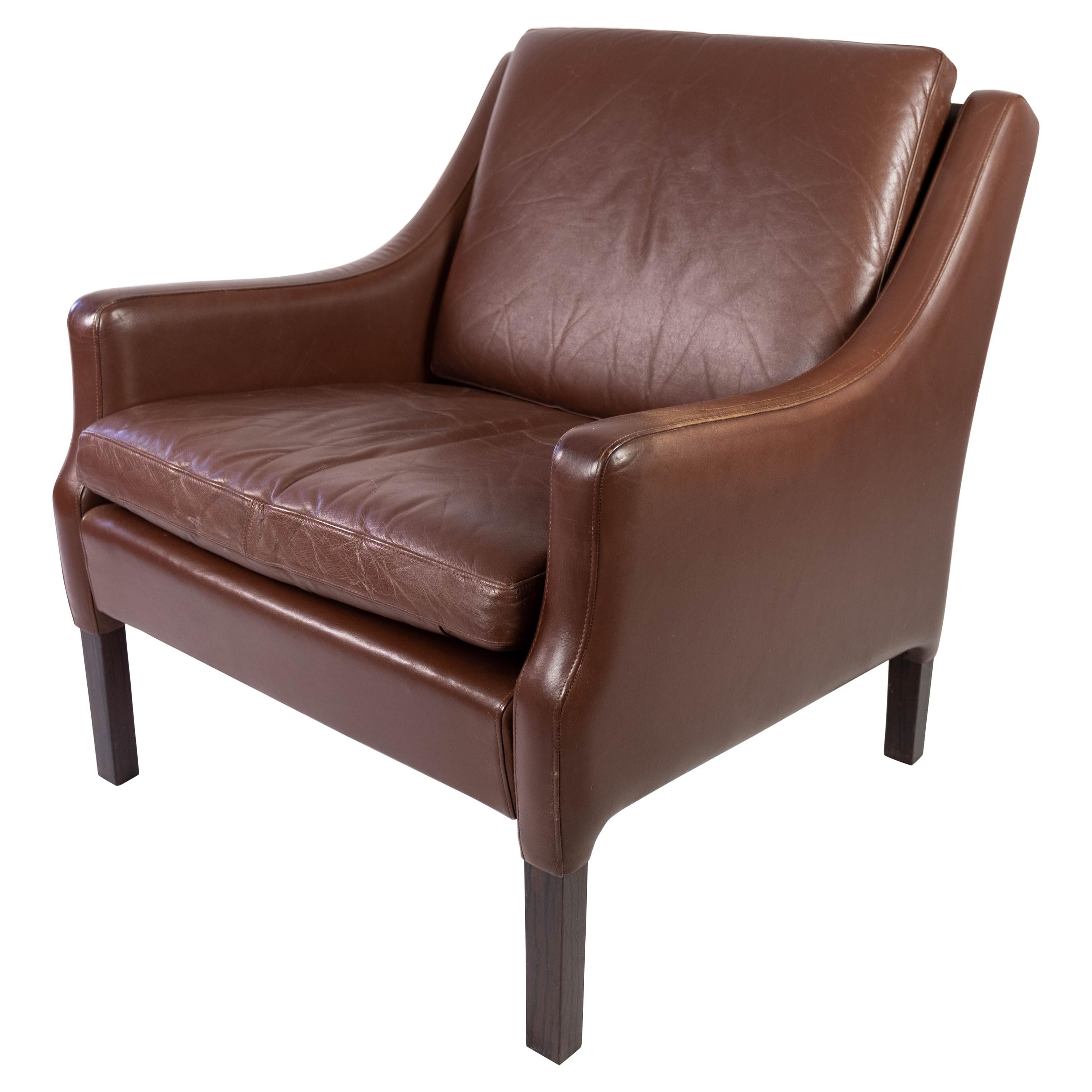Easy Chair Upholstered with Dark Brown Leather Danish Design, 1960s