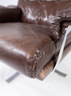 Easy Chair Made In Patinated Brown Leather By Arne Norell From 1970s