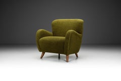 Fauteuil inclinable en hêtre et tissu d'ameublement vert foncé, Europe, années 1940