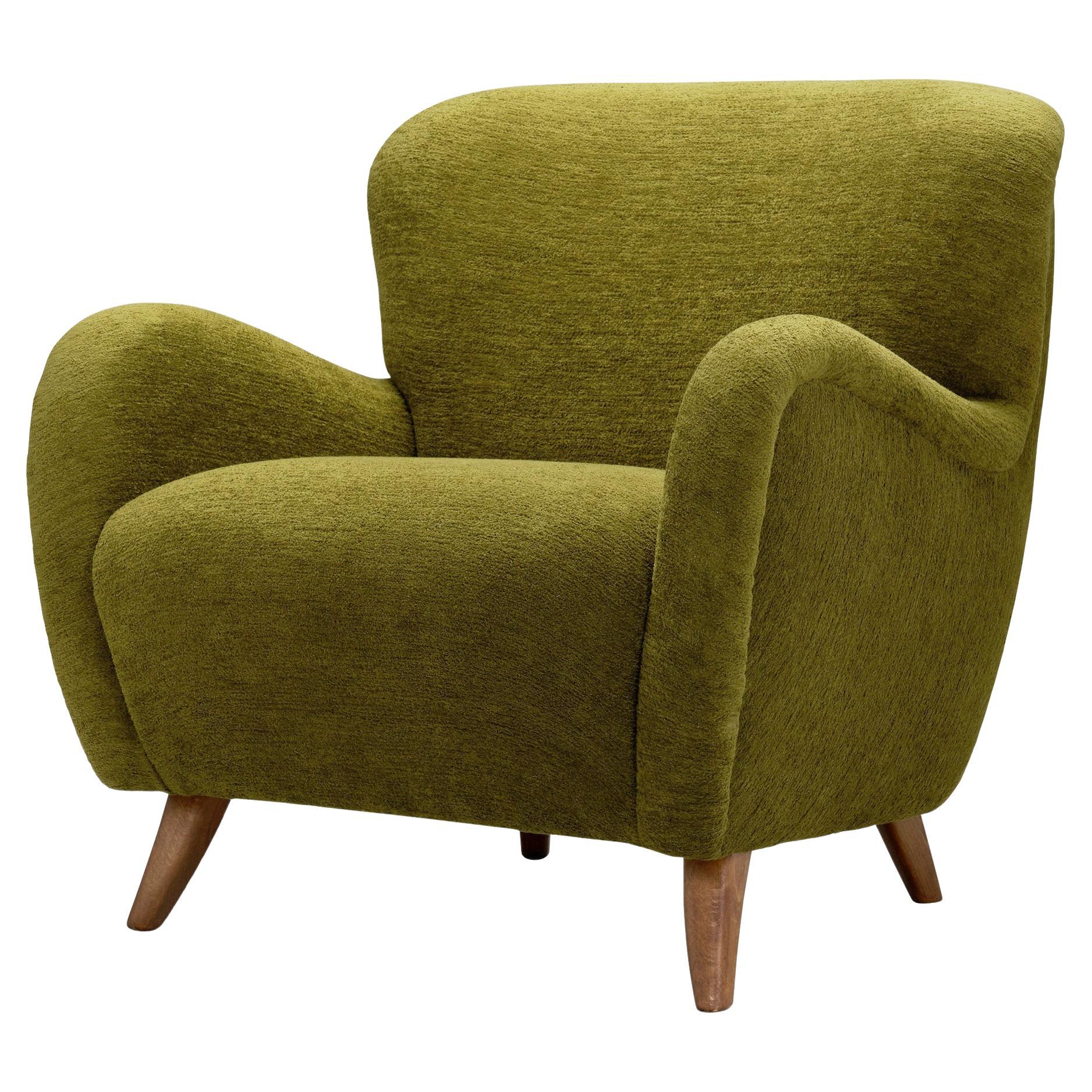 Easy Chair with Angled Beech Legs and Deep Green Upholstery, Europe 1940s