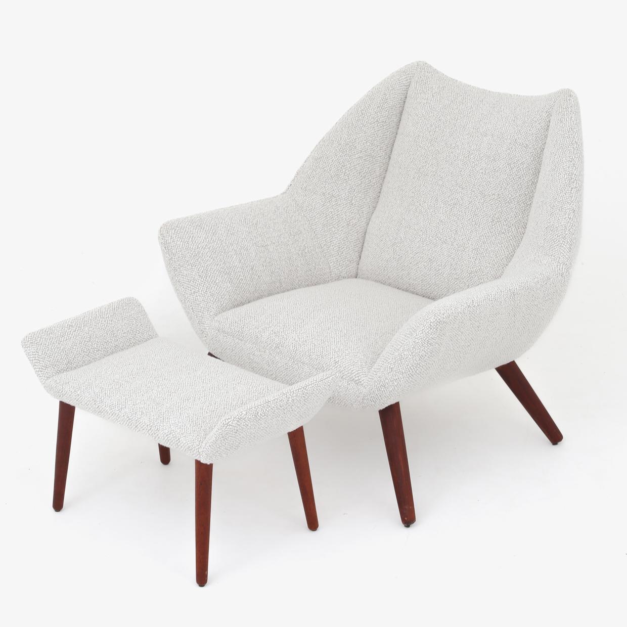 Scandinavian Modern Easy Chair with Footstool by Kurt Østervig