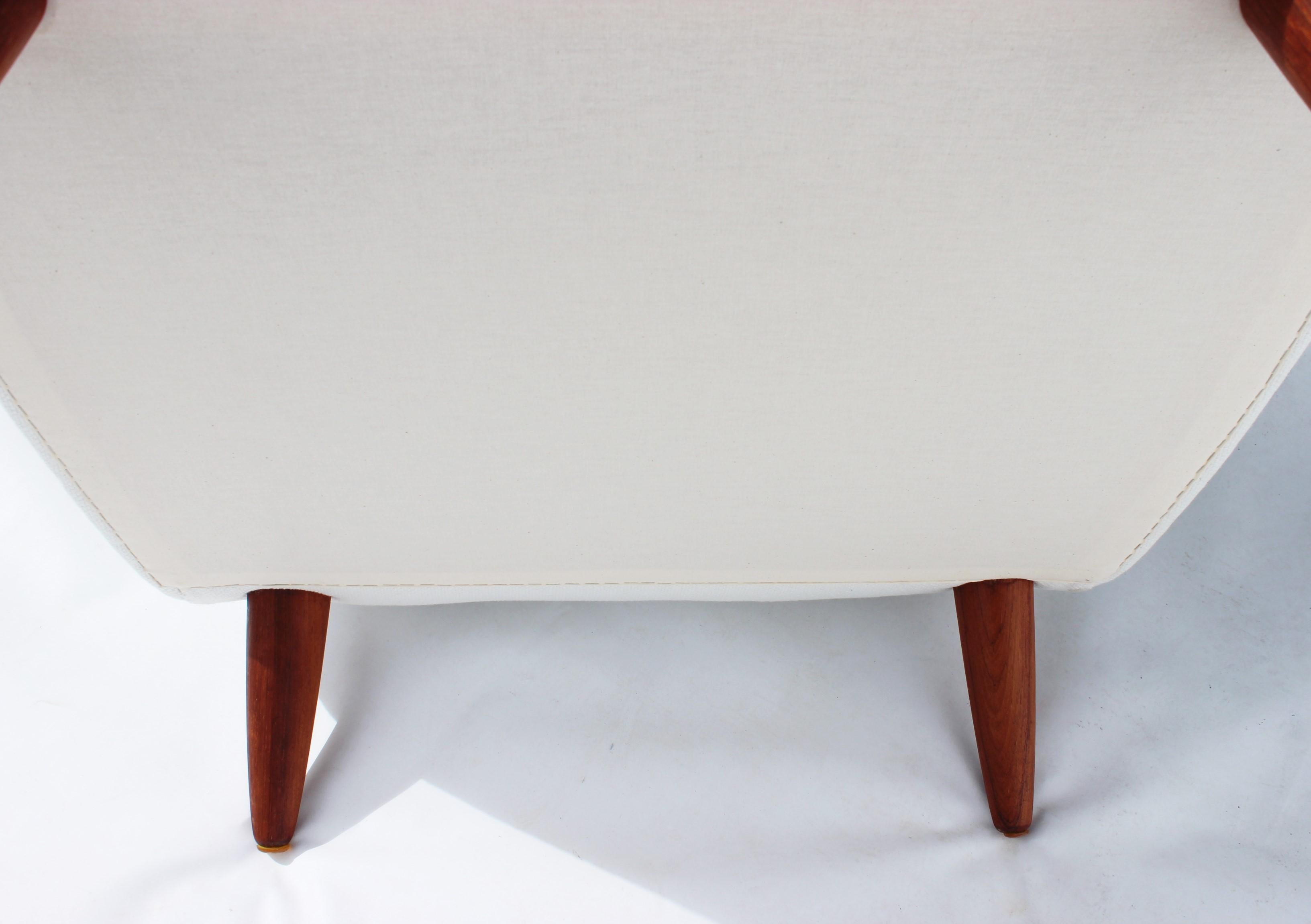 Wool Easy Chair with Low Back Upholstered in White Fabric, Danish Design, 1960s For Sale