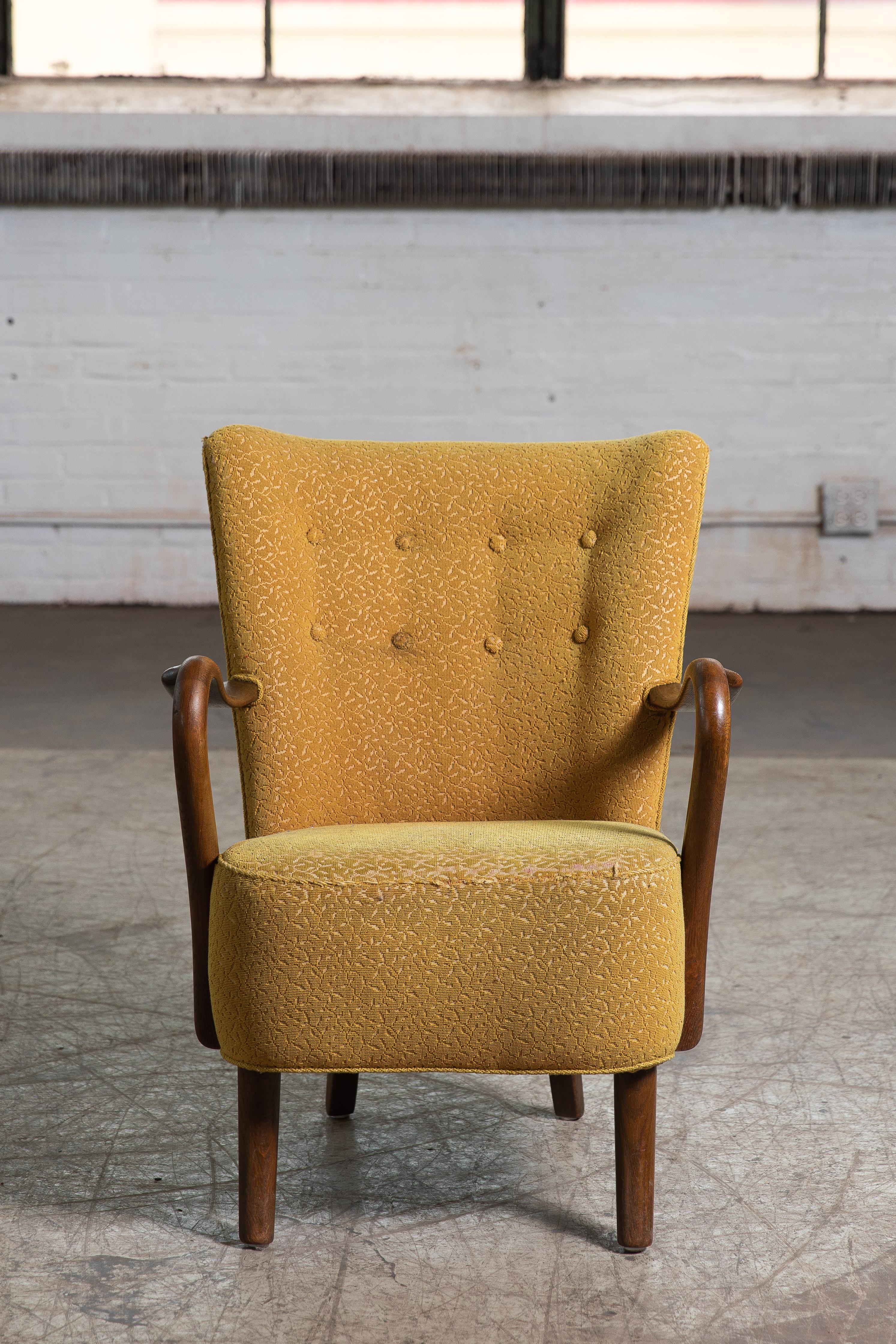 Mid-Century Modern Easy Chair with Open Armrests by Alfred Christensen, Denmark, 1940's