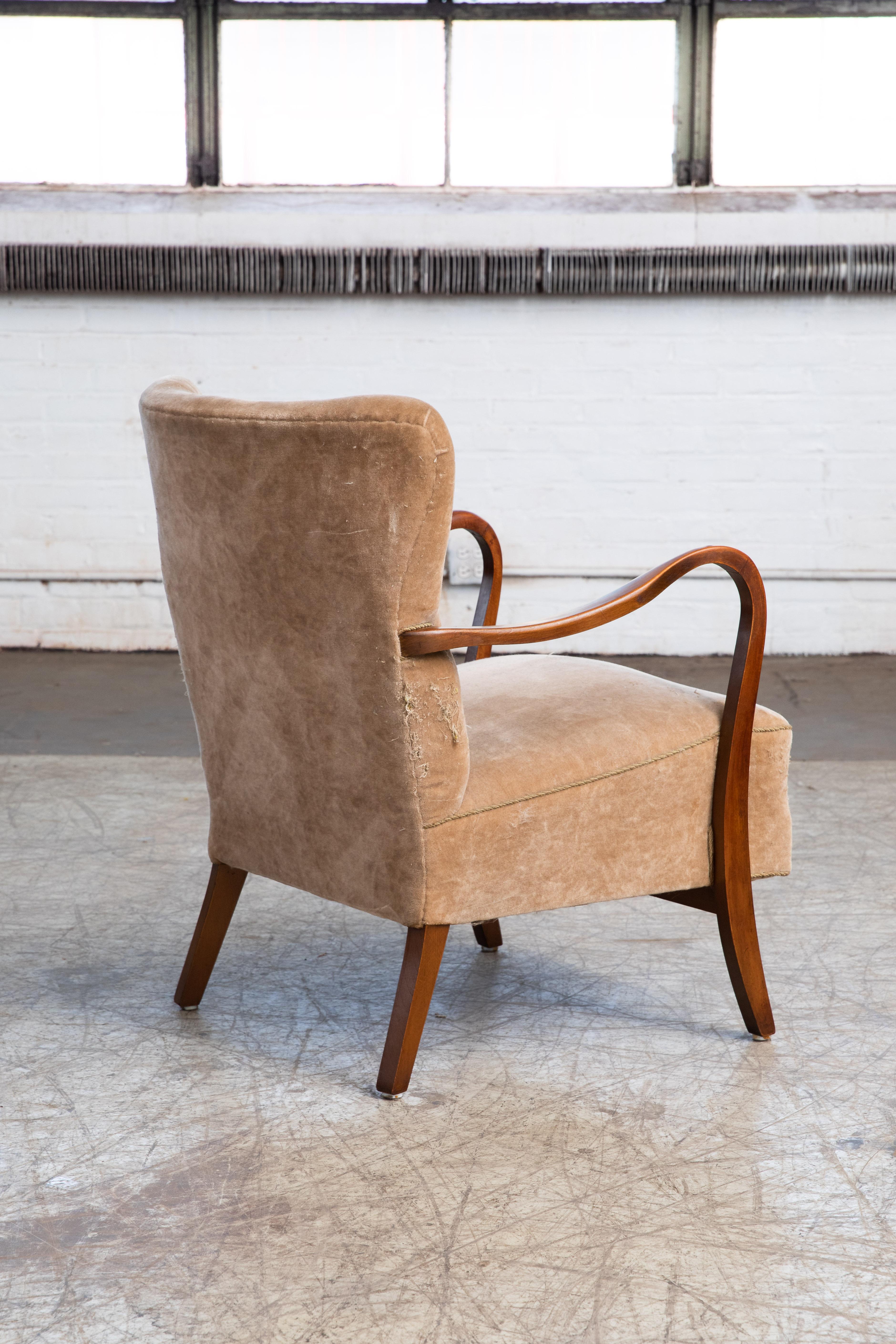 Mid-20th Century Easy Chair with Open Armrests by Alfred Christensen Denmark 1940's