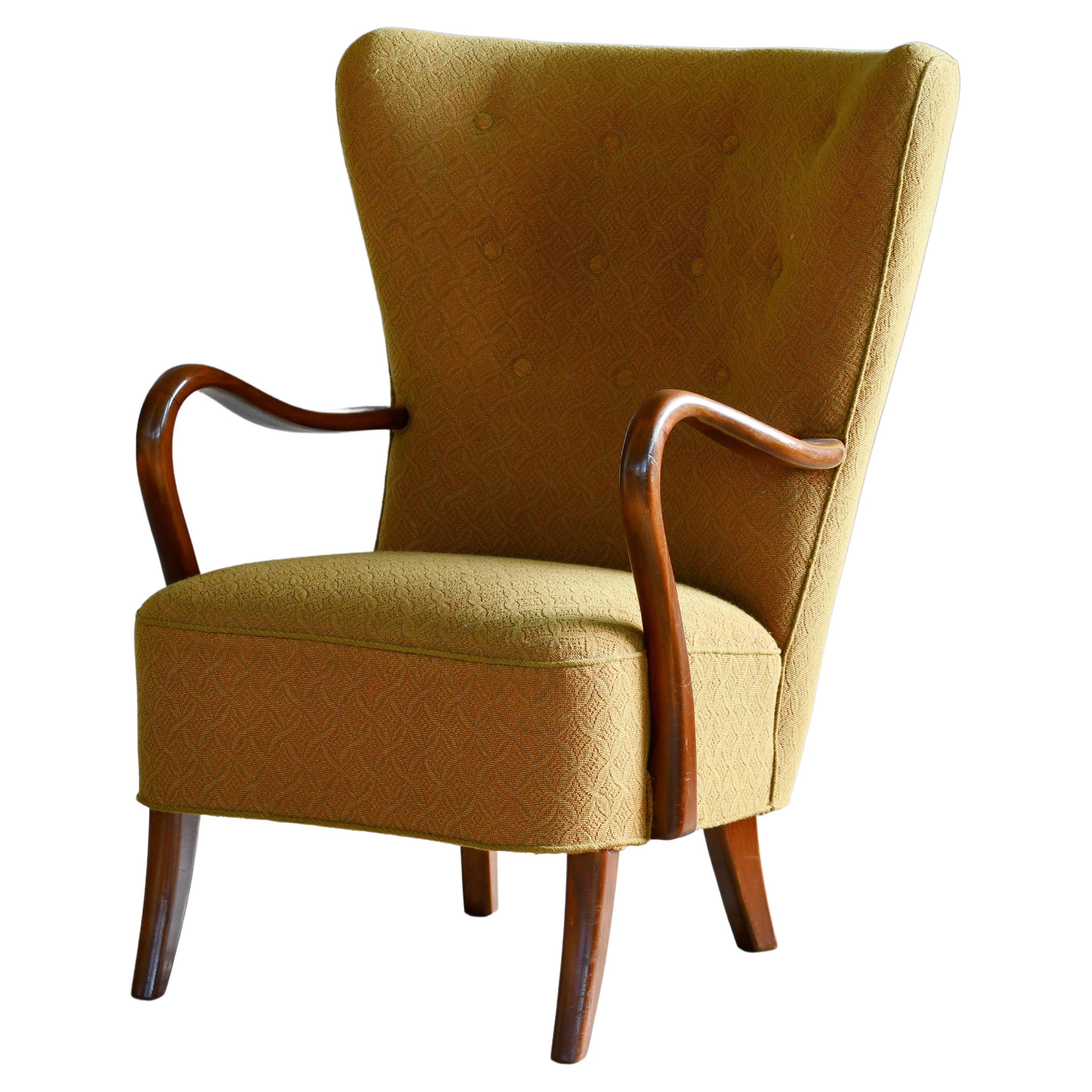 Easy Chair mit offenen Armlehnen aus Mahagoni von Alfred Christensen, Dänemark 1940er Jahre 
