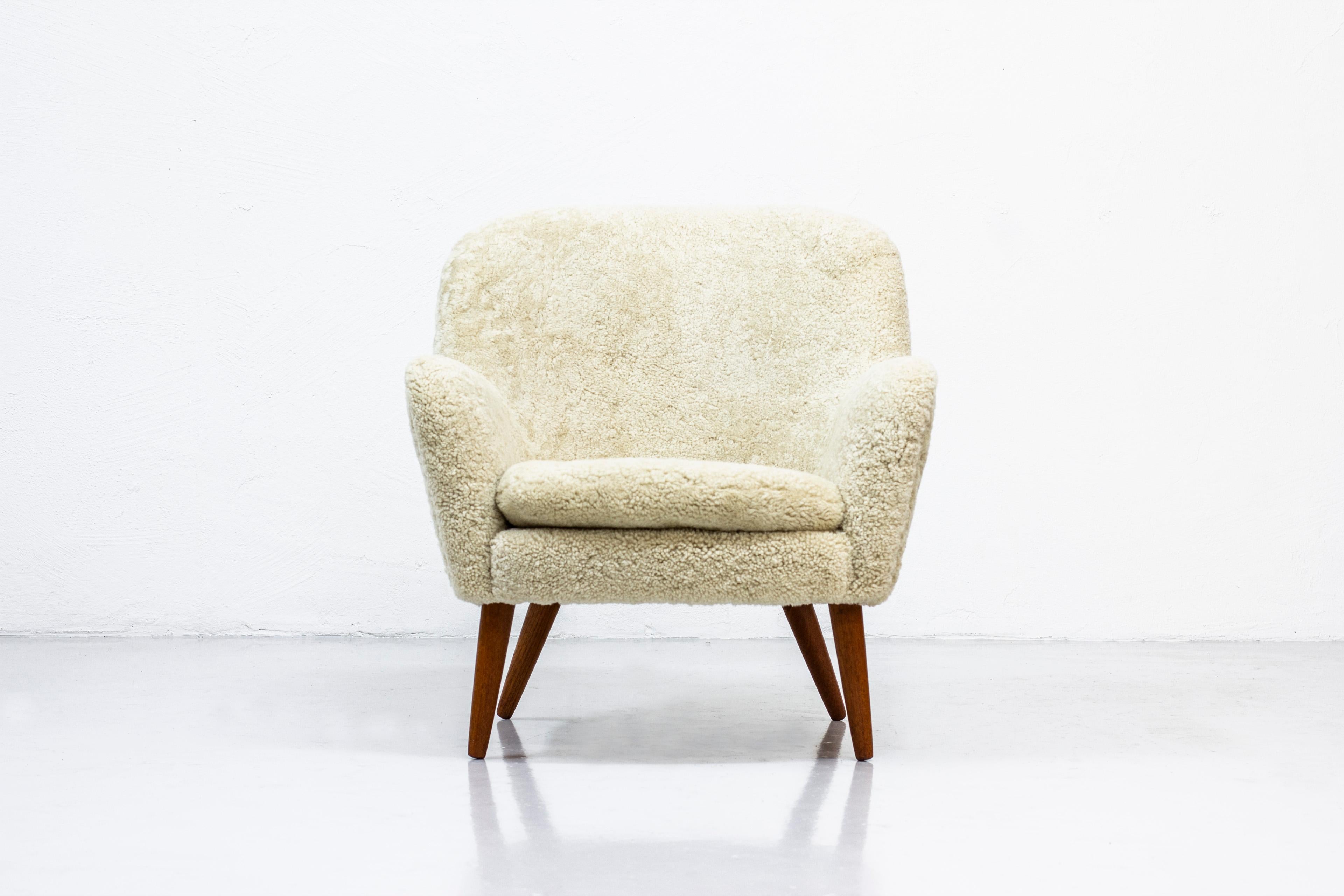 Sheepskin Easy Chair with Sheep Skin by Hans Olsen, Denmark, 1950s