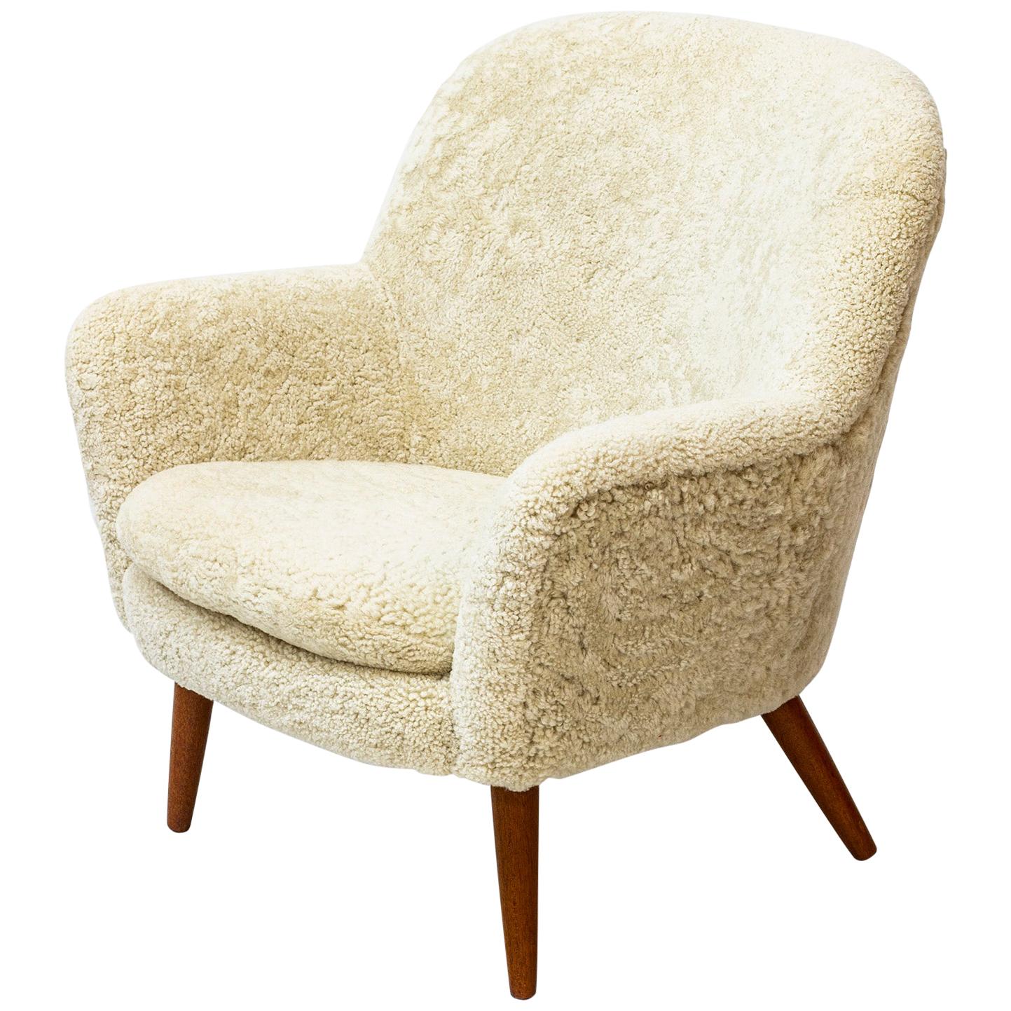 Easy Chair with Sheep Skin by Hans Olsen, Denmark, 1950s