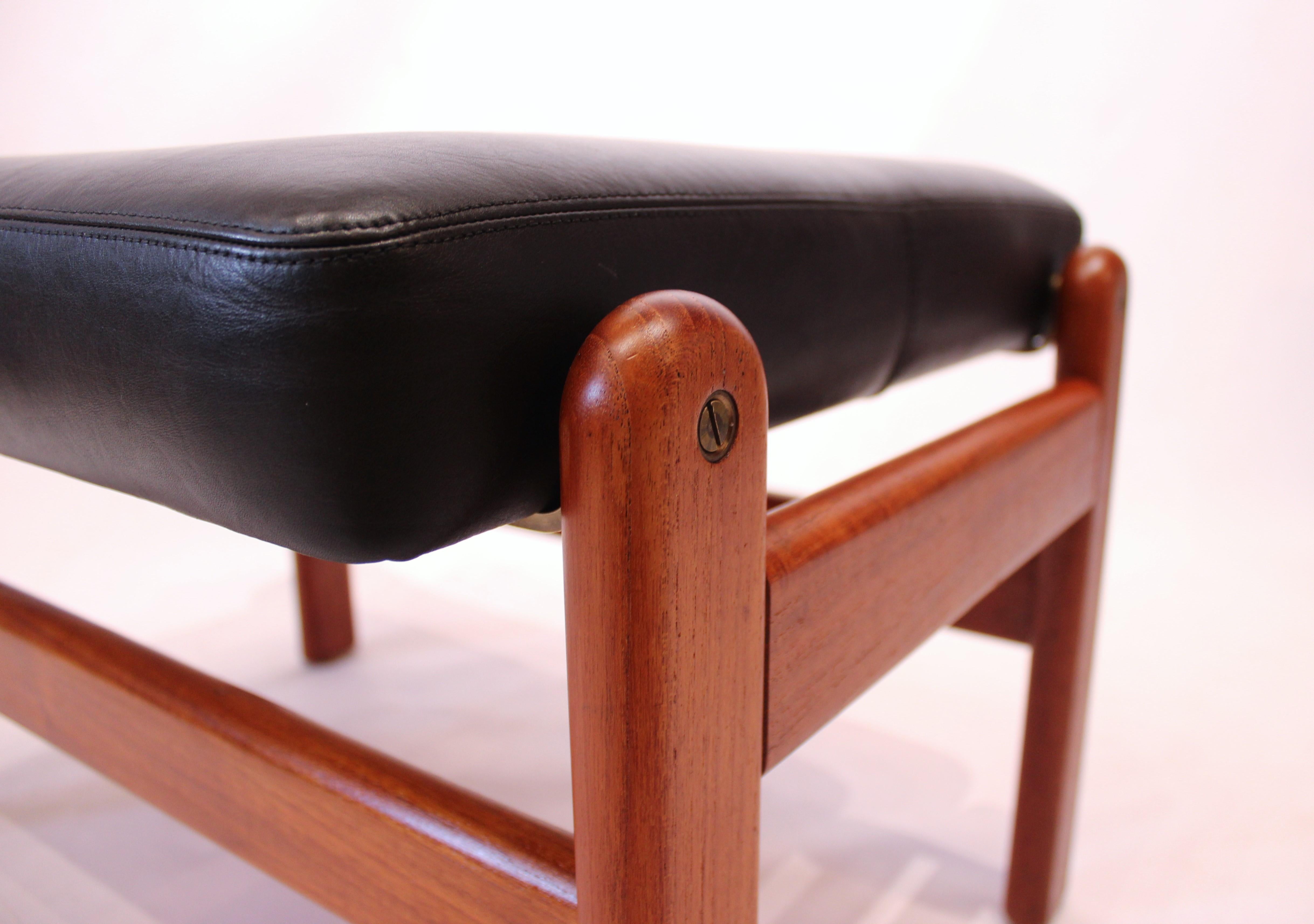 Chaise longue en teck et cuir noir de Jørgen Bækmark pour FDB, années 1960 en vente 4