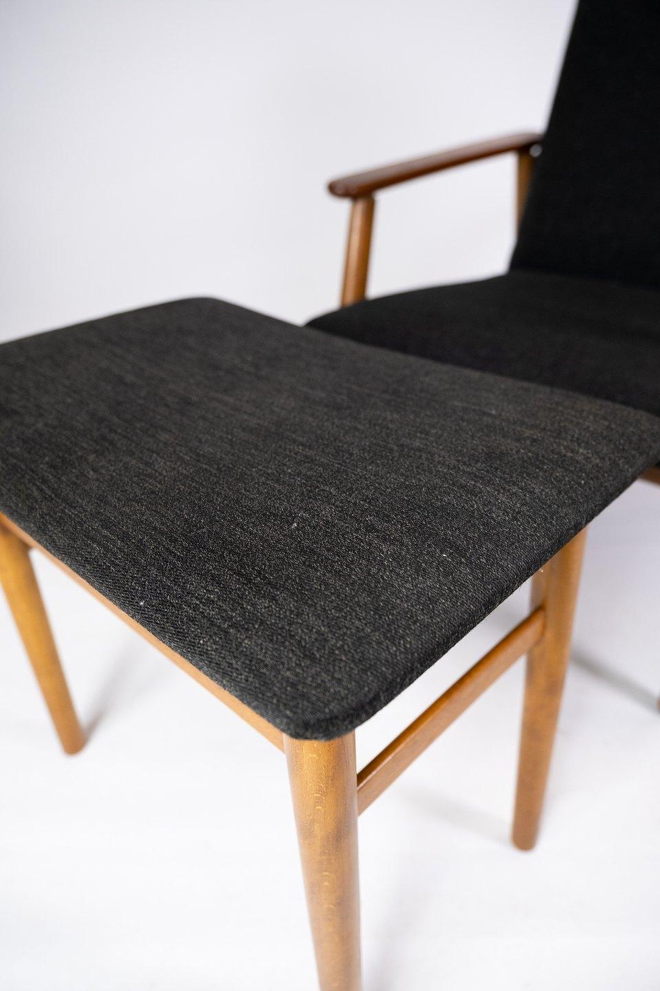 Easy Chair With Stool Made In Teak & Dark Wool Fabric From 1960s For Sale 4
