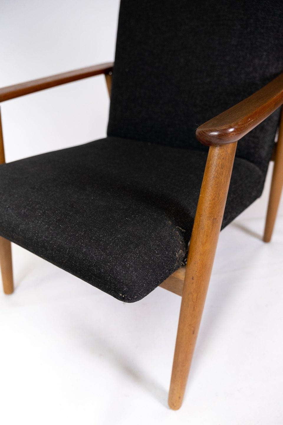 Easy Chair With Stool Made In Teak & Dark Wool Fabric From 1960s For Sale 1