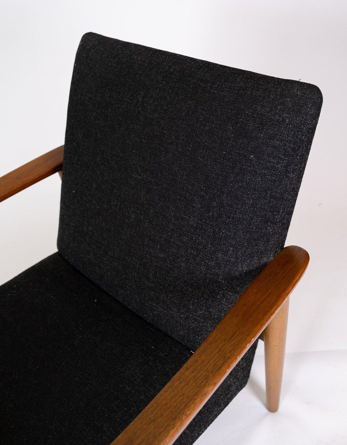 Easy Chair With Stool Made In Teak & Dark Wool Fabric From 1960s For Sale 2