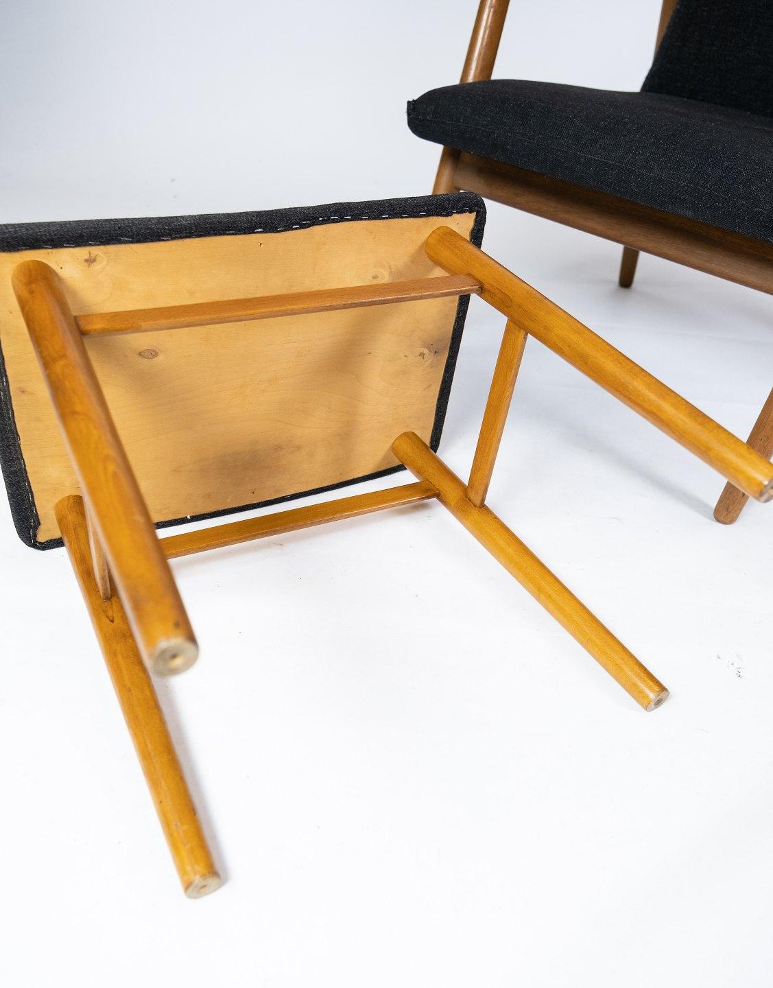 Easy Chair With Stool Made In Teak & Dark Wool Fabric From 1960s For Sale 3