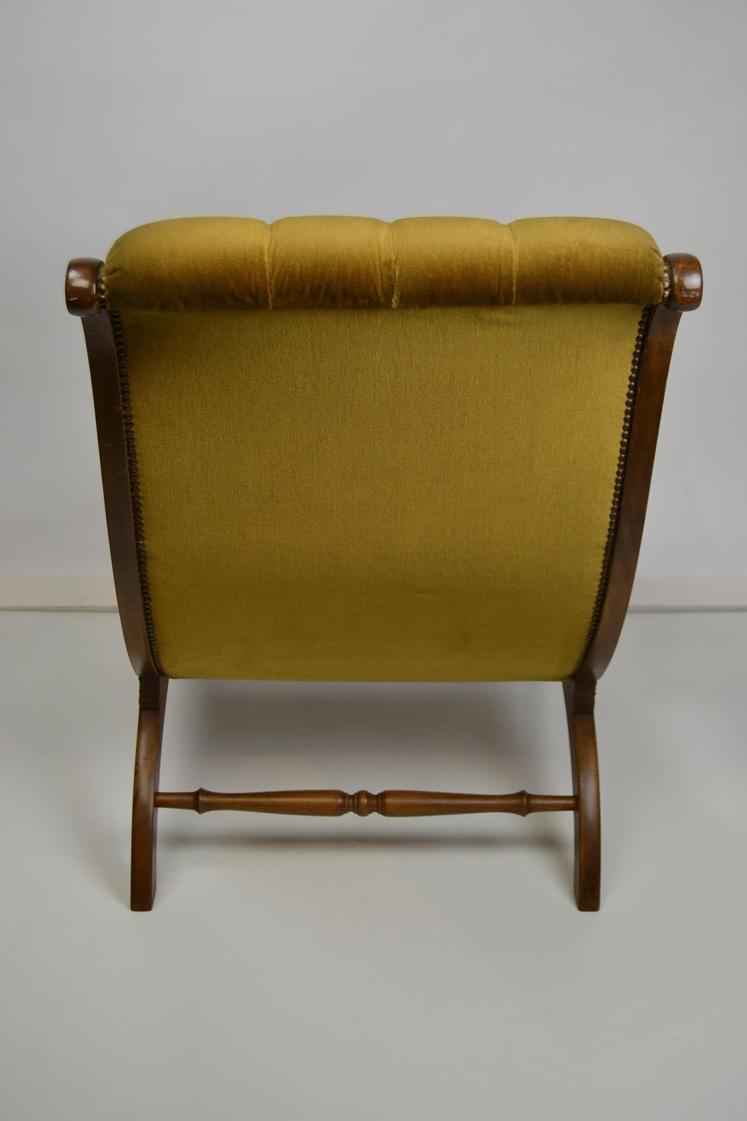 Easy Chair in Wood with Button Velvet, Yellow, Green, Mustard, 1950s 6