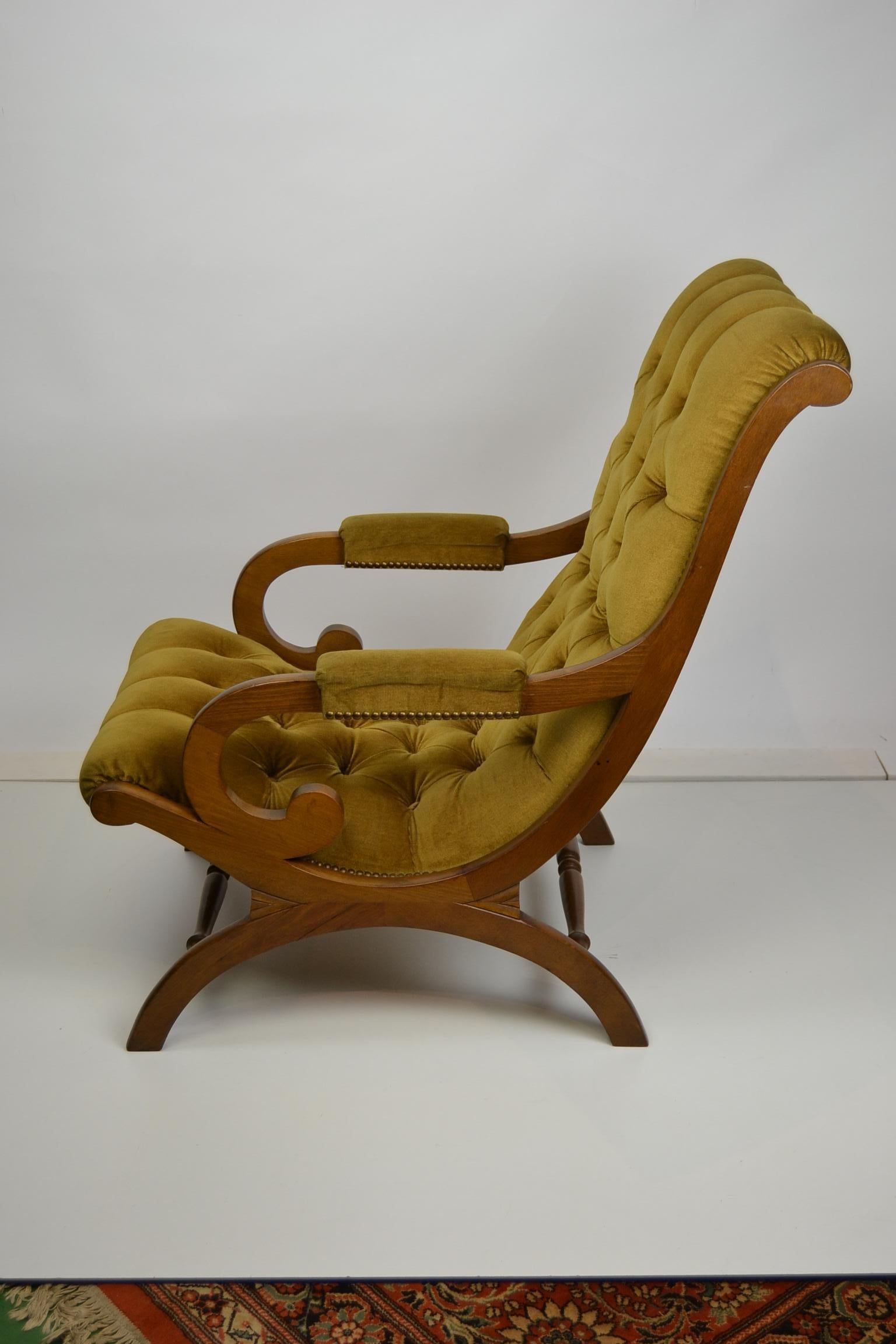 Easy Chair in Wood with Button Velvet, Yellow, Green, Mustard, 1950s 7