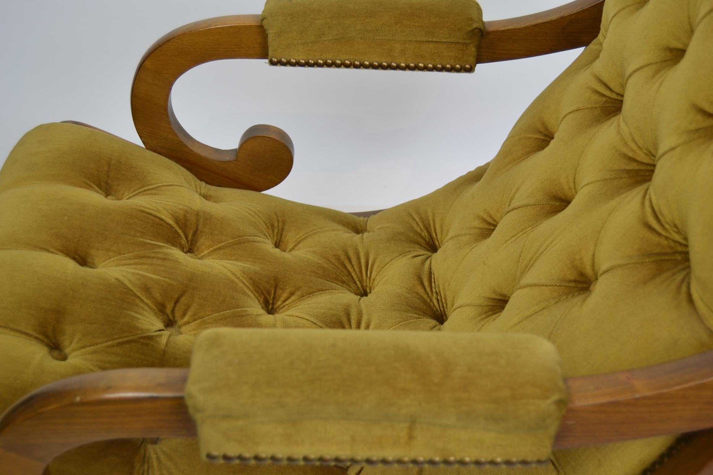 Easy Chair in Wood with Button Velvet, Yellow, Green, Mustard, 1950s 8
