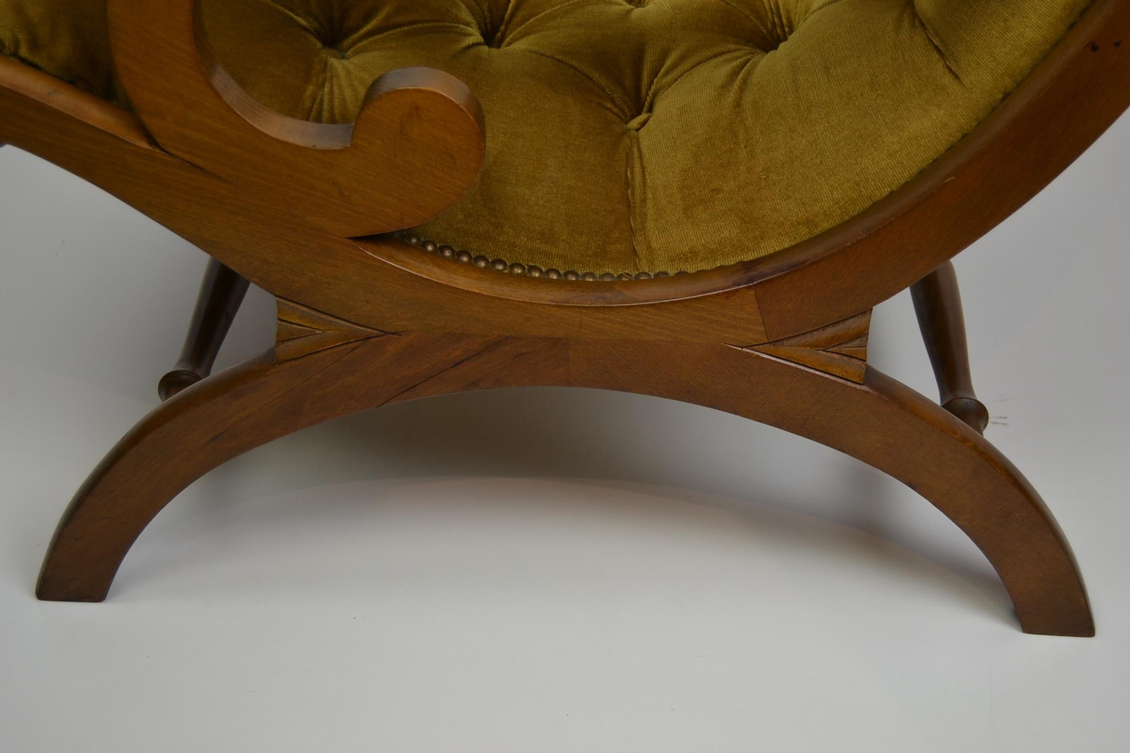 Easy Chair in Wood with Button Velvet, Yellow, Green, Mustard, 1950s 9