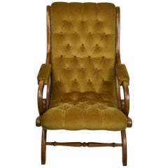 Easy Chair in Wood with Button Velvet, Yellow, Green, Mustard, 1950s