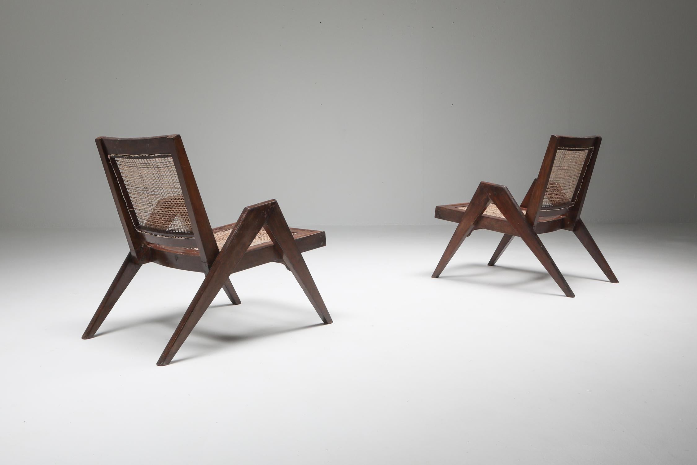 Indian Easy Chairs by Jeanneret, Chandigarh, 1955