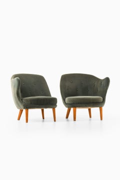 Easy Chairs in Beech and Original Mohair Velvet Upholstery by Arne Norell, 1952