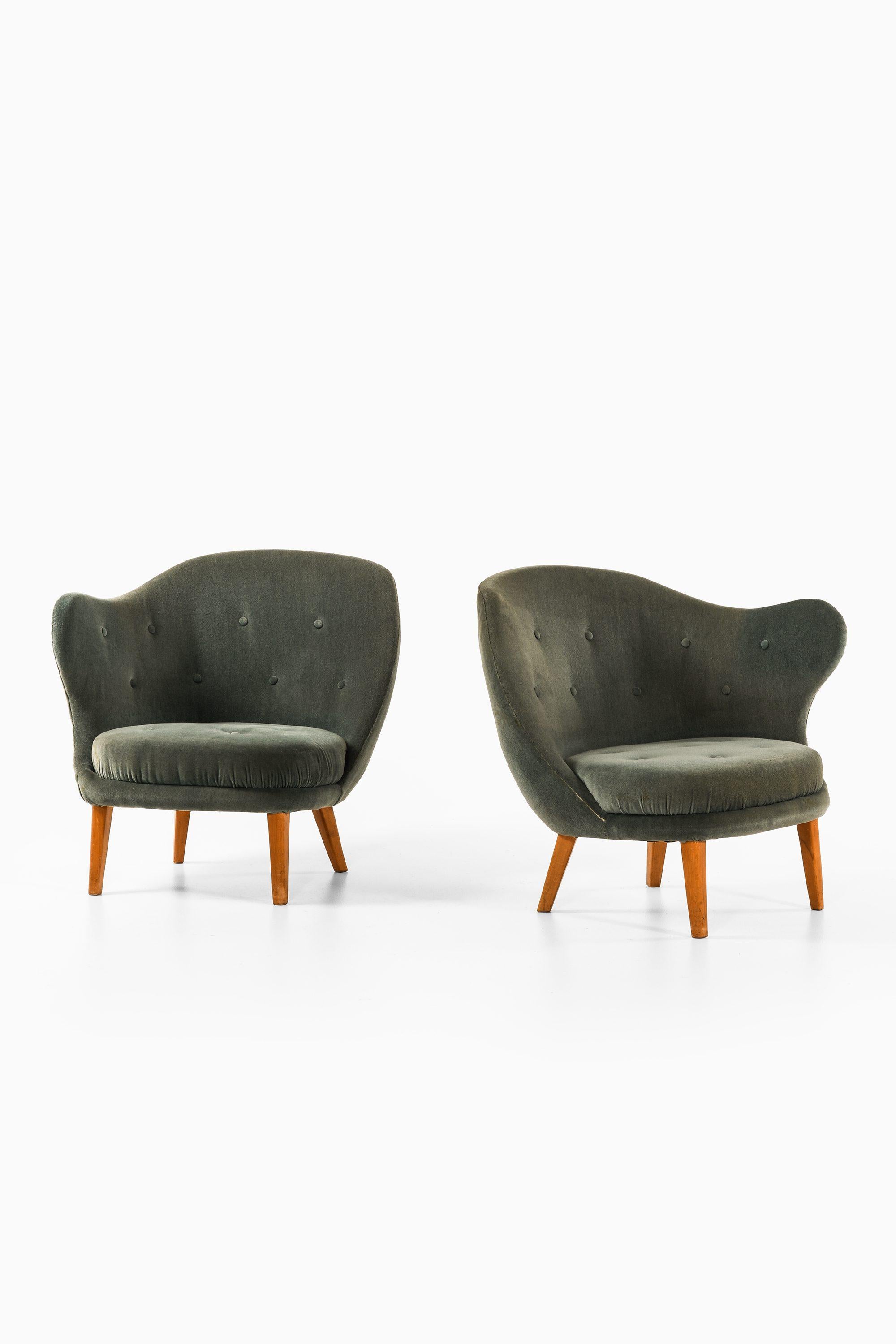 Mid-Century moderno Sedie Easy in Beeche e tappezzeria originale in velluto Mohair di Arne Norells, 1952 in vendita