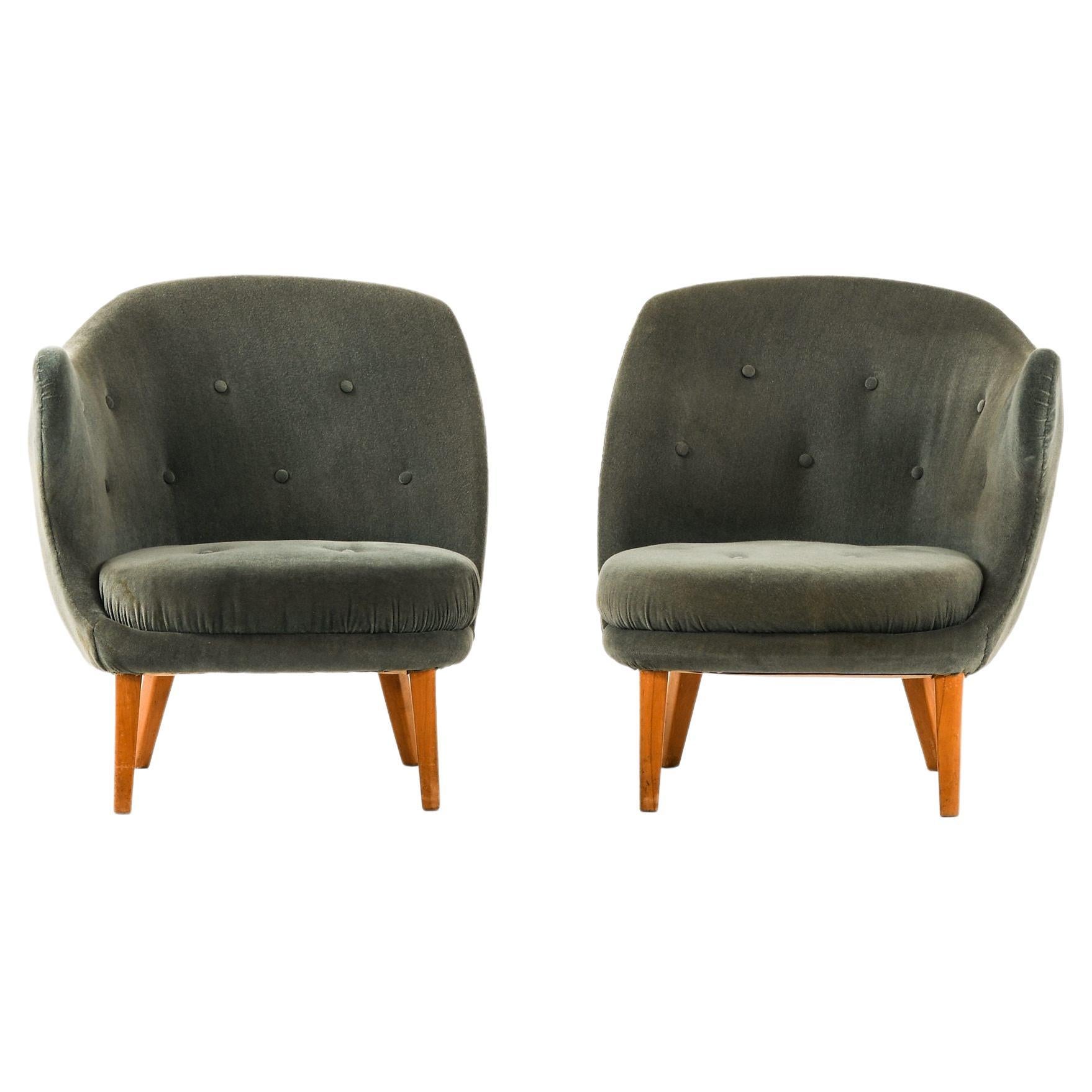 Sedie Easy in Beeche e tappezzeria originale in velluto Mohair di Arne Norells, 1952 in vendita