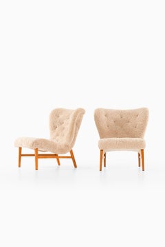 Easy Chairs in Beech & Reupholstered in Sheepskin by Erik Bertil Karlén, 1940's