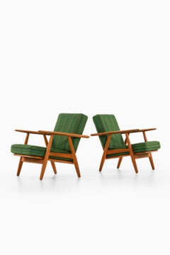 Easy Chairs in Oak with Original Fabric by Hans Wegner, 1950's
