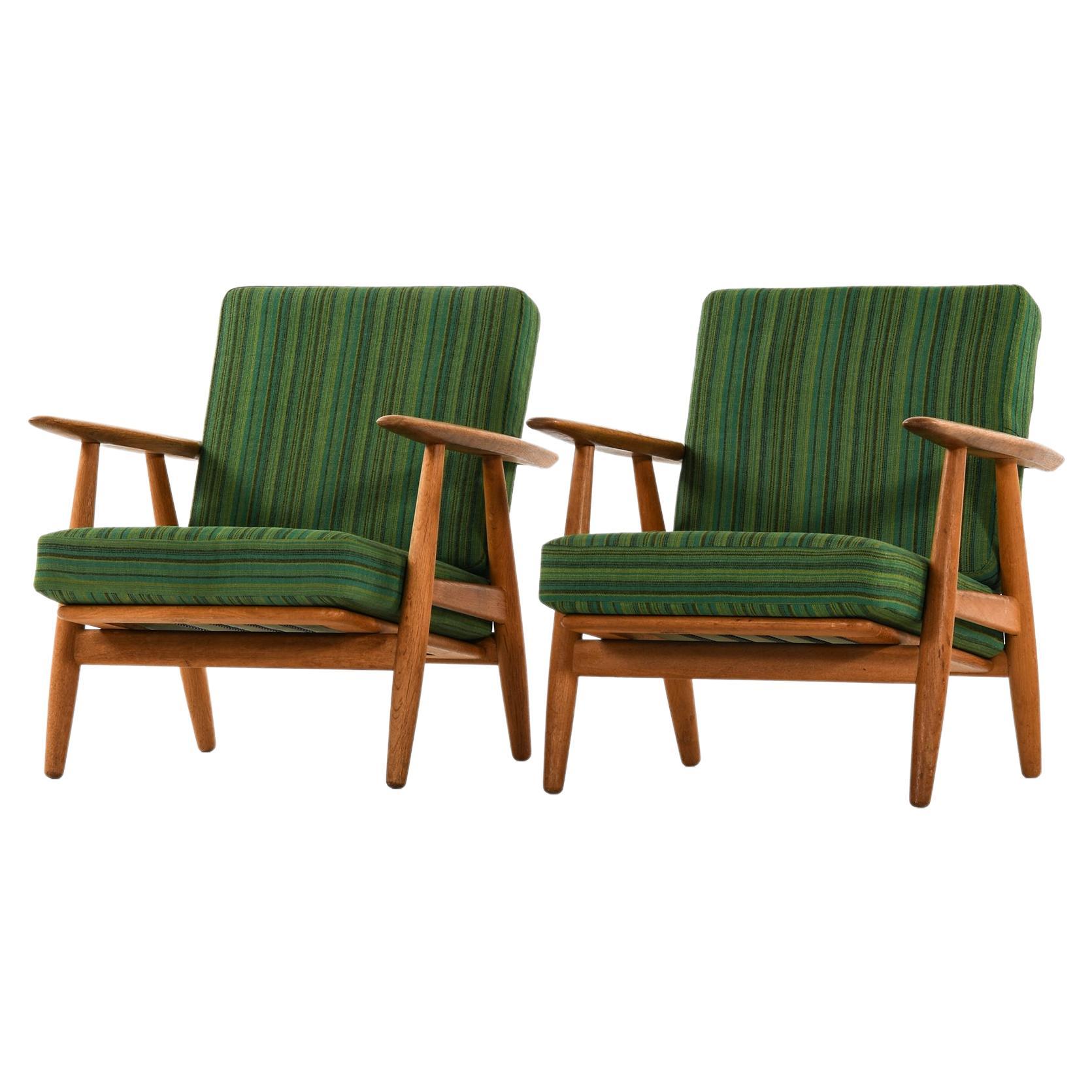 Easy Chairs in Oak with Original Fabric by Hans Wegner, 1950's