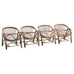 Easy chairs in rattan and bamboo, suitable for inside or outside, 1950s