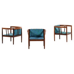Butacas de palisandro y tela original de Illum Wikkelsø, 1964