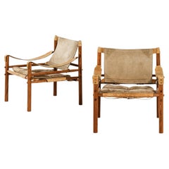 Easy Chairs in Rosewood, Cognac Leather and Original Suede by Arne Norell, 1964