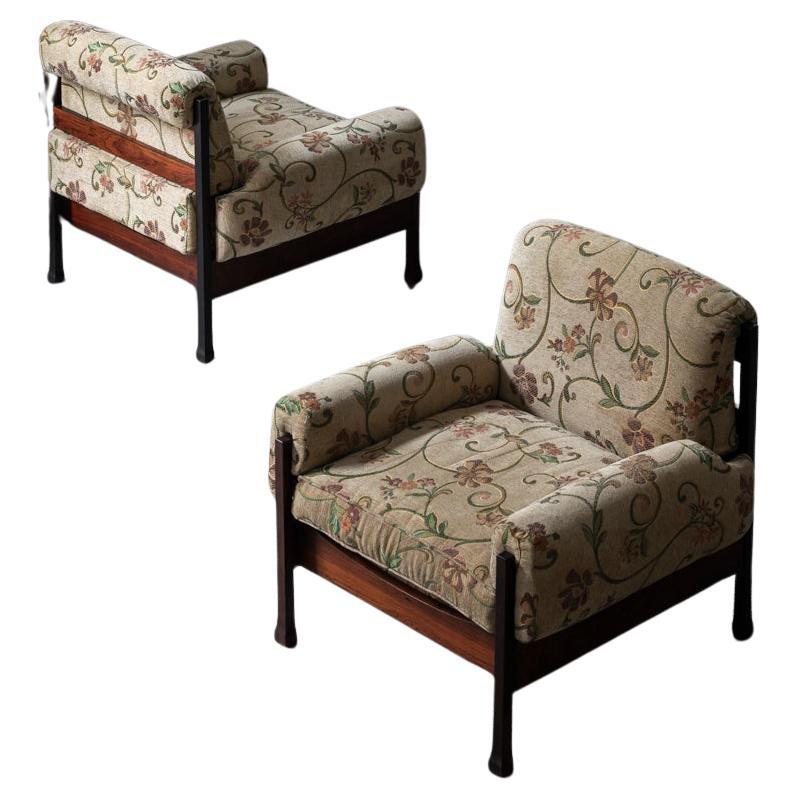 Easy Chairs in Rosewood with a Floral Pattern, Set of 2, Italy, 1950s ...