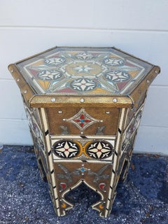 Easy Moroccan Camel Bone Side Table Resin and Metal Inlay
