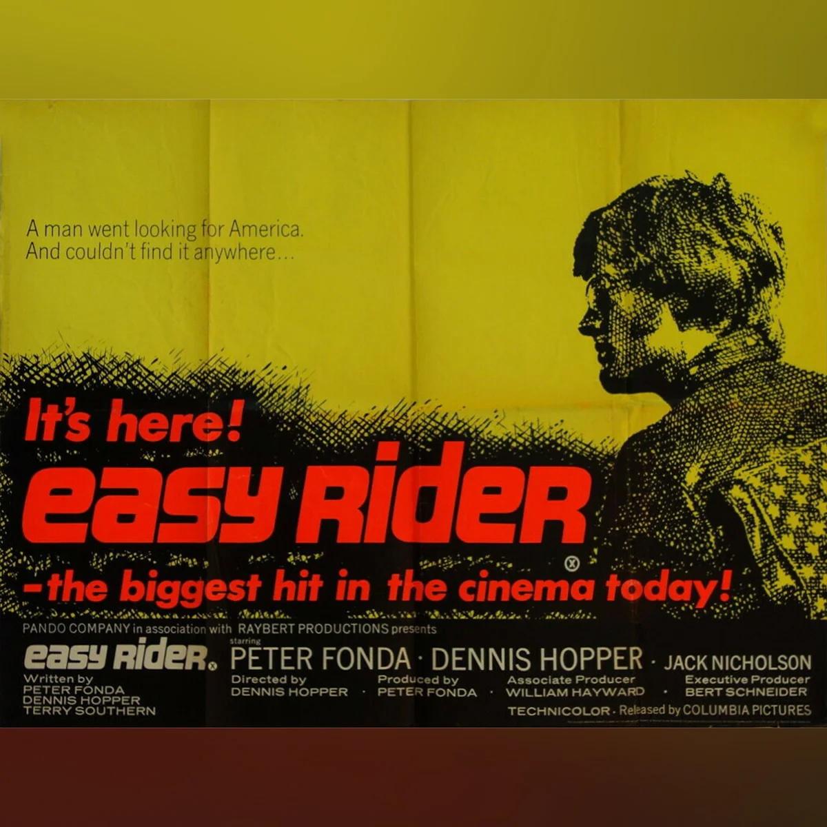 Easy Rider (1969)
Original British Quad (30 X 40 Inches)

Rare affiche de film quadruple en première sortie au Royaume-Uni. L'histoire de deux motards qui prennent la route pour réaliser leur rêve américain, avec de l'argent, de la drogue, du sexe