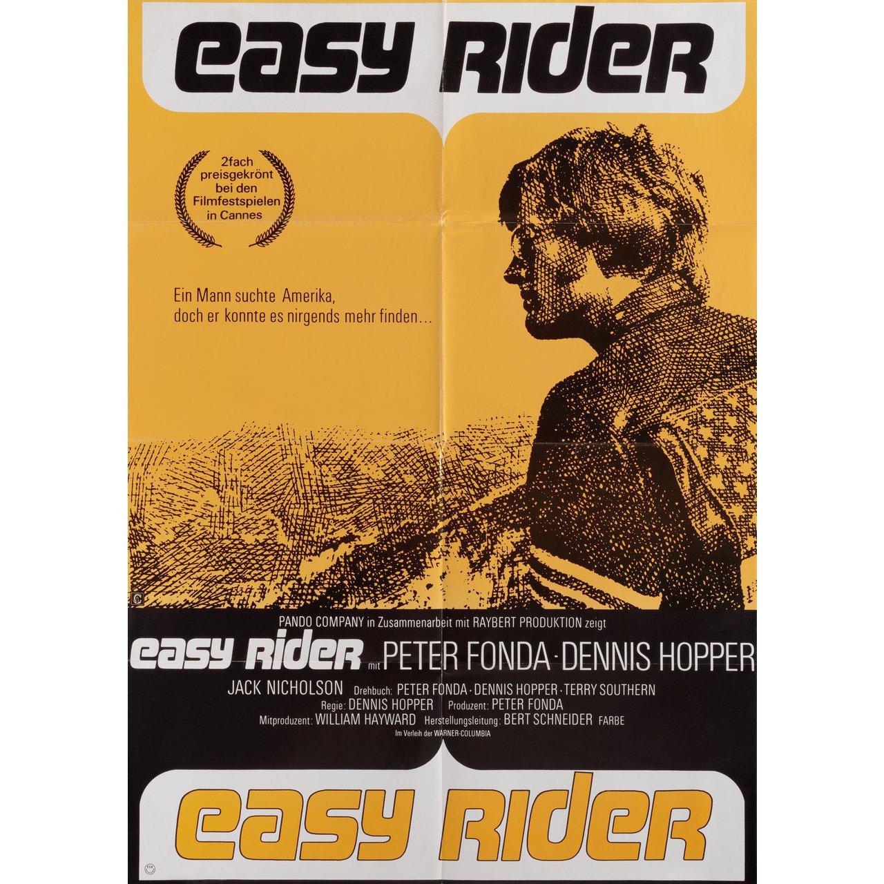 Original 1970s re-release German A1 poster for the film Easy Rider directed by Dennis Hopper with Peter Fonda / Dennis Hopper / Antonio Mendoza / Phil Spector. Fine condition, folded. Many original posters were issued folded or were subsequently