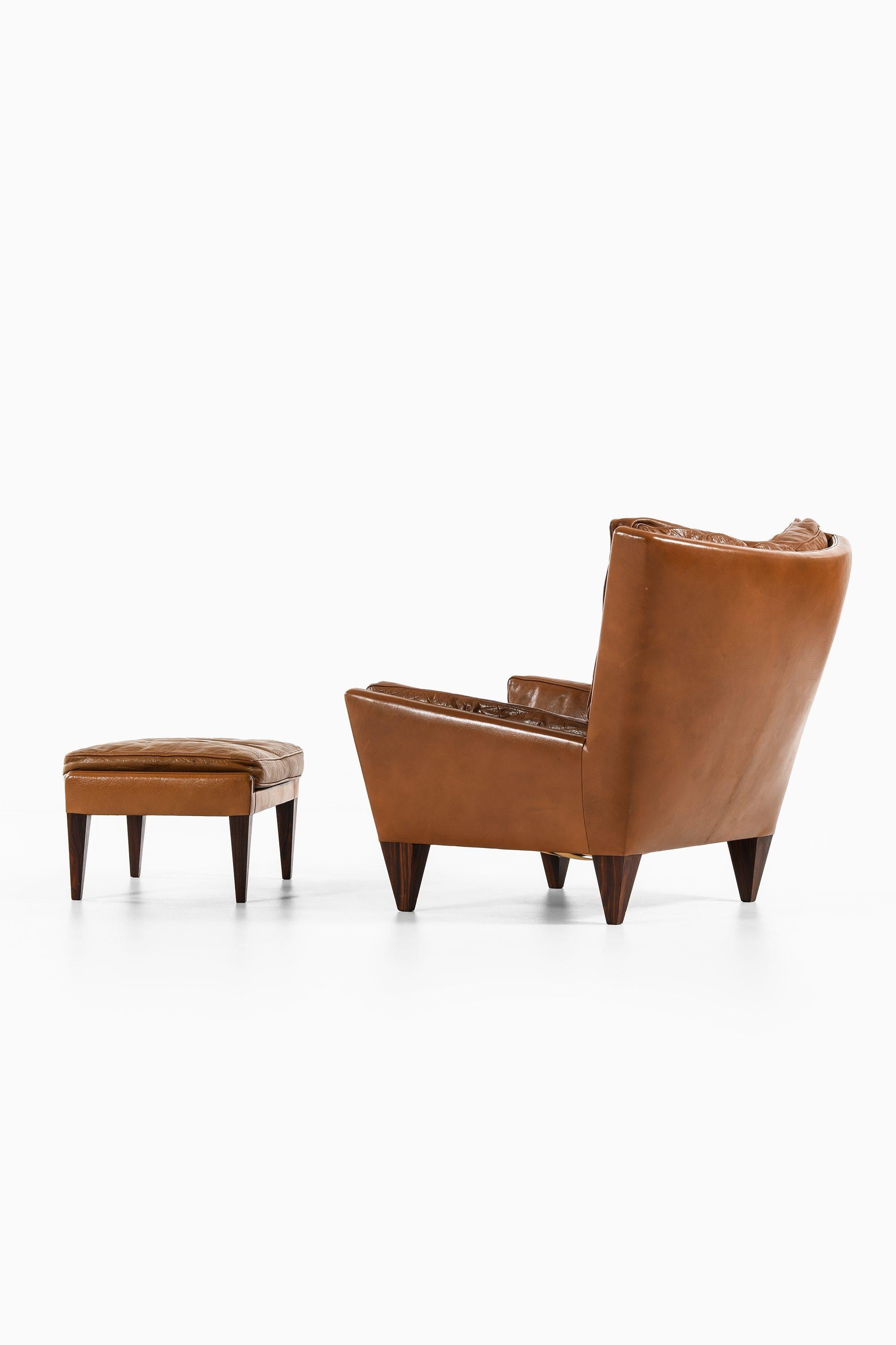 Taburete y silla Easy de palisandro y cuero marrón de Illum Wikkelsø, años 60 Danés en venta