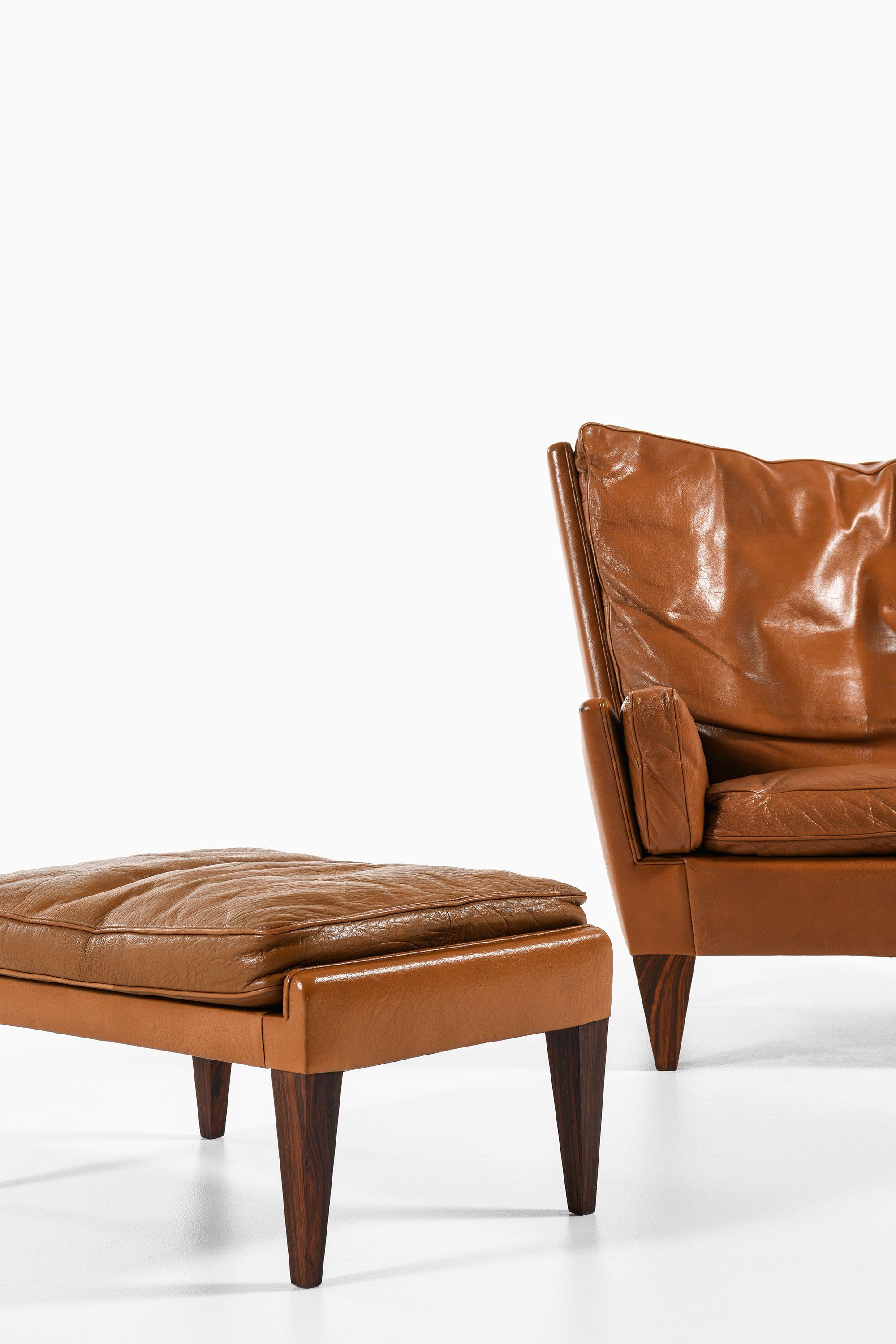 Sgabello e sedia Easy in palissandro e pelle marrone di Illum Wikkelsø, anni '60 In condizioni buone in vendita a Limhamn, Skåne län