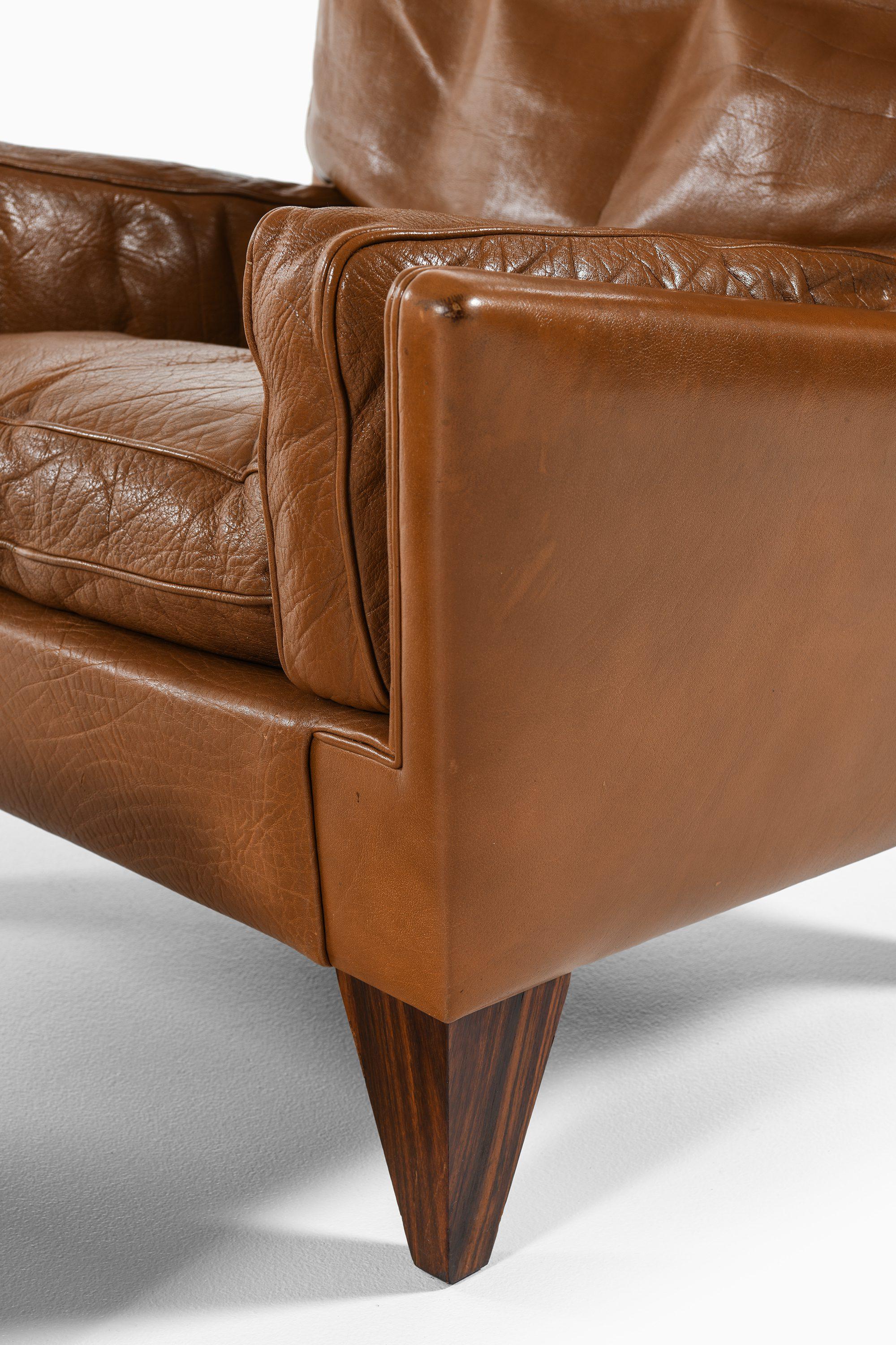 Taburete y silla Easy de palisandro y cuero marrón de Illum Wikkelsø, años 60 siglo XX en venta
