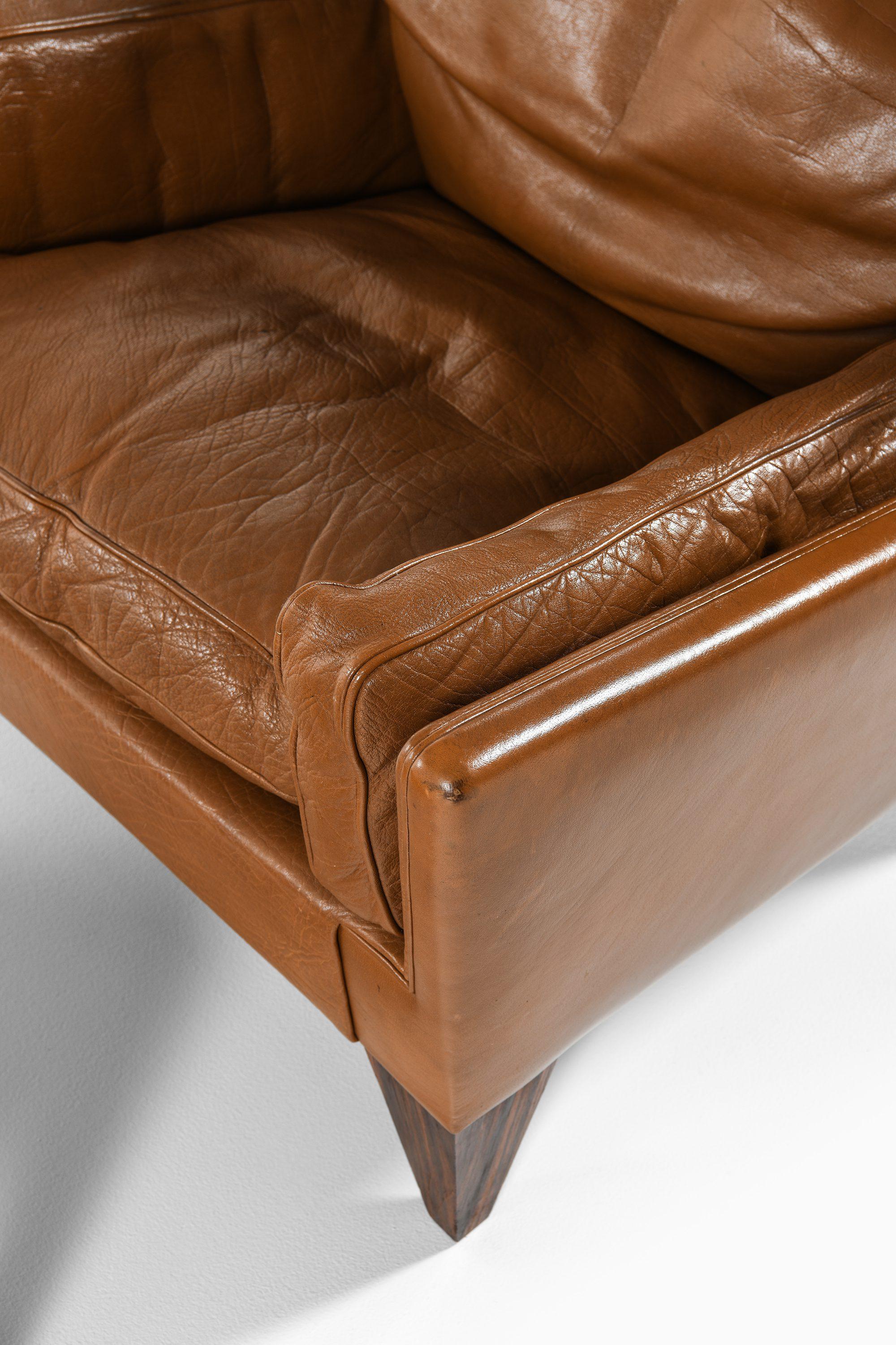 Taburete y silla Easy de palisandro y cuero marrón de Illum Wikkelsø, años 60 en venta 1