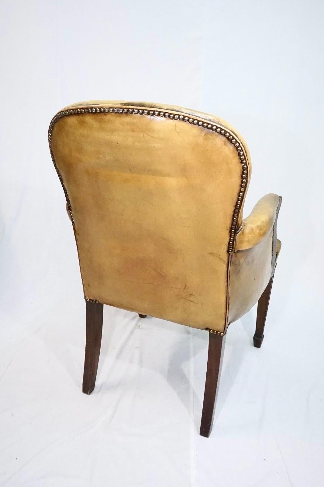 Patinated Easychair by Cabinetmaker Frits Henningsen in Stained Oak with Patinaed Leather