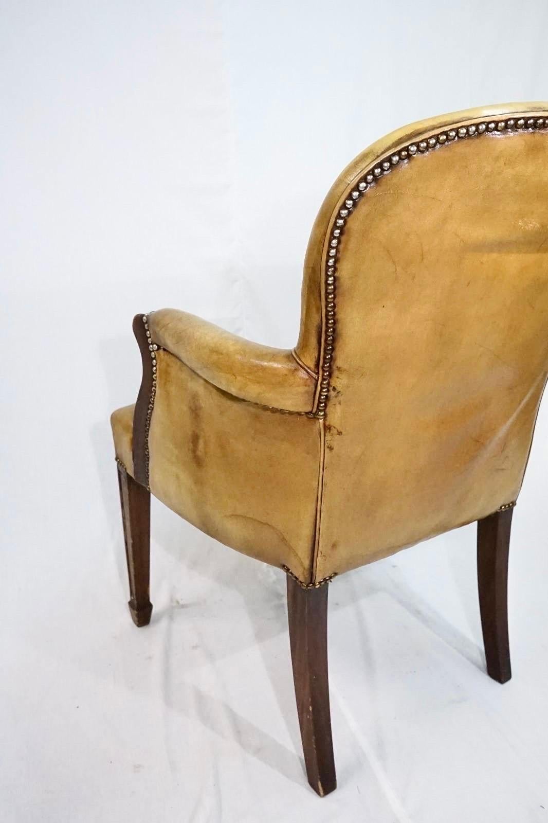 Mid-20th Century Easychair by Cabinetmaker Frits Henningsen in Stained Oak with Patinaed Leather