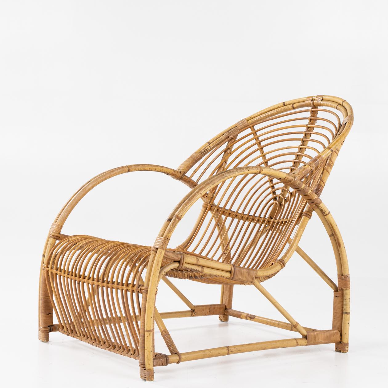 Bamboo easy chair with round back. Maker Wengler