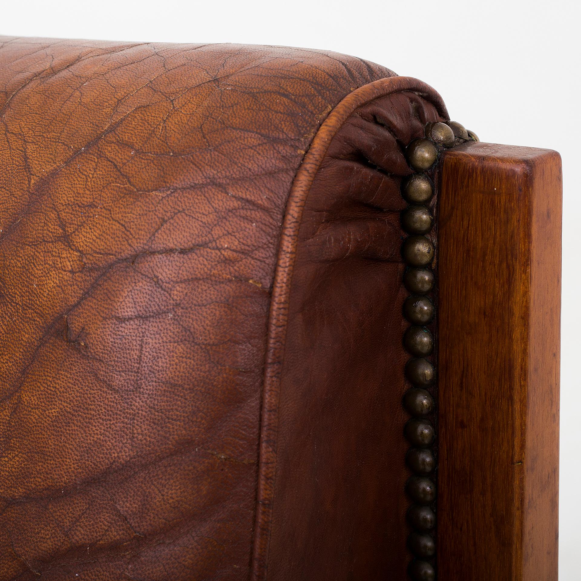 Danish Easychair in mahogany and patinated Niger leather For Sale