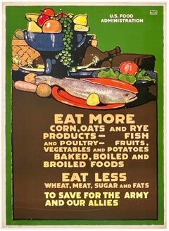 EAT MORE CORN EAT LESS MEAT Antique Original Vintage WWI War Propaganda Poster