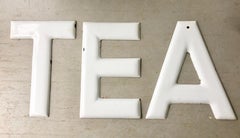 Eat or Tea Large Scale 1950s American Porcelain Enameled Steel Letters Sign