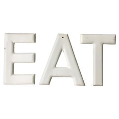 Eat or Tea Large Scale 1950s American Porcelain Enameled Steel Letters Sign