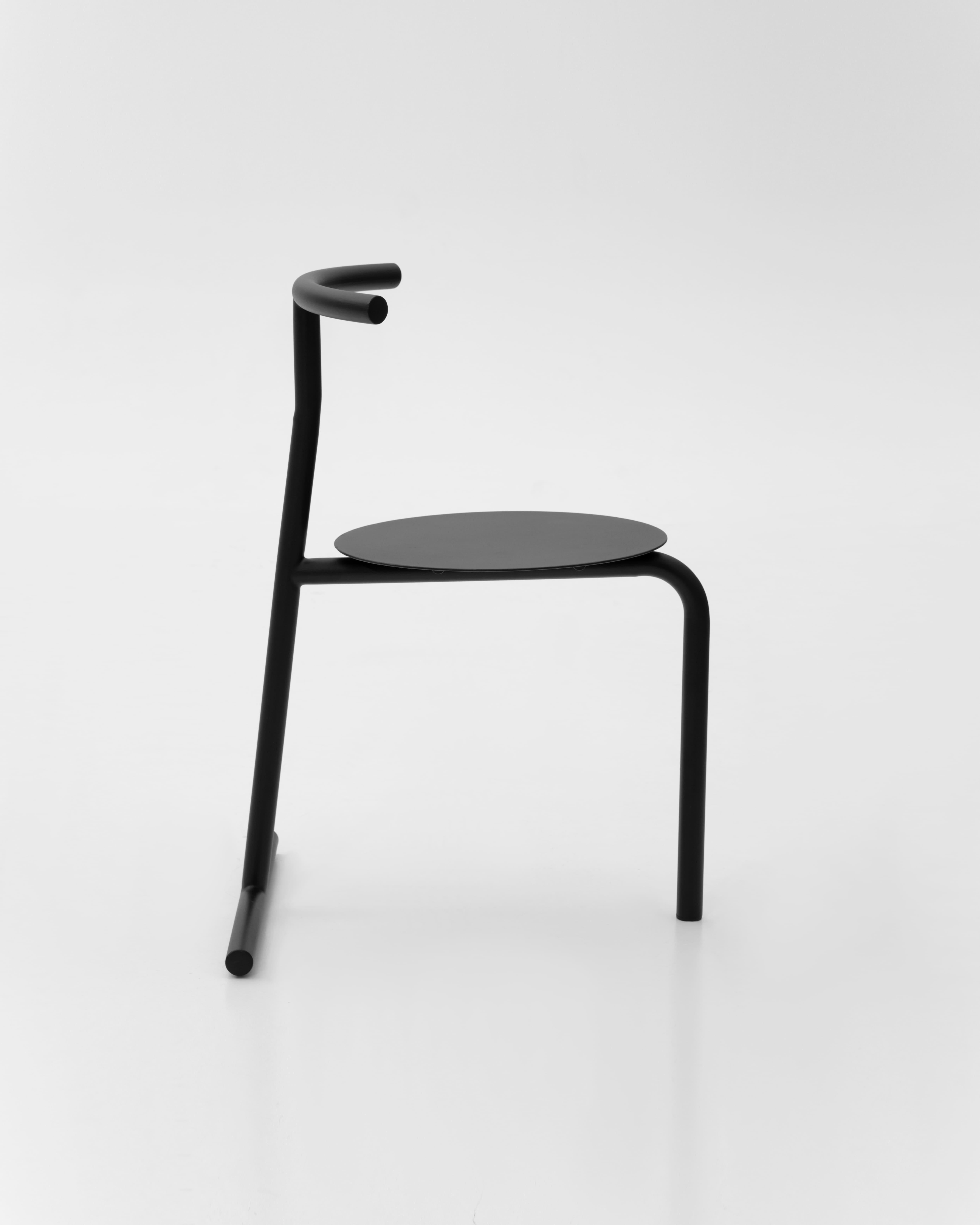 Eater Steel Seat Chair by Oito
Designed by Ivan Voitovych, 2022.
Dimensions: W 58cm x H 78cm x D 50cm. Seat height 45cm.
Materials: Powder-coated steel. 
Suitable for outdoor use. Registered design. 
Weight: 5.5 kg.

We've always wanted to