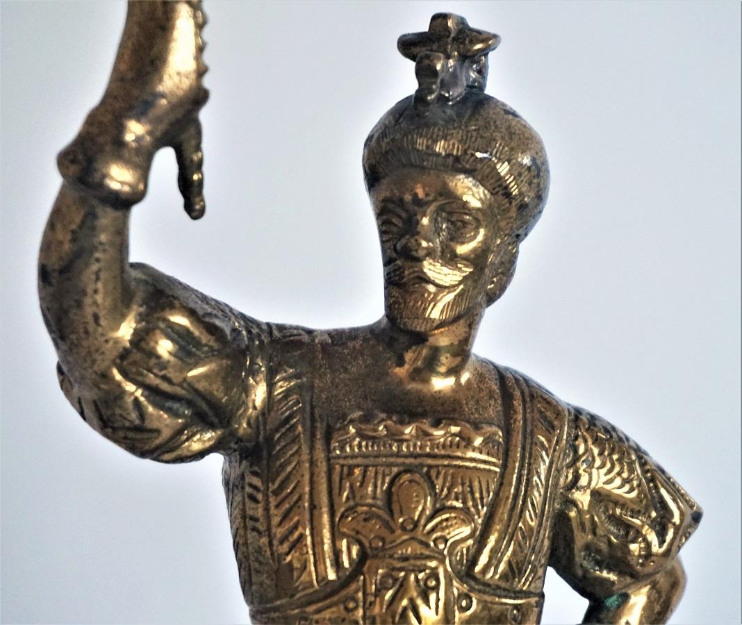 Cast Early 20th Century Bronze Knight Sculpture Candelabra, Electrified Table Lamp For Sale